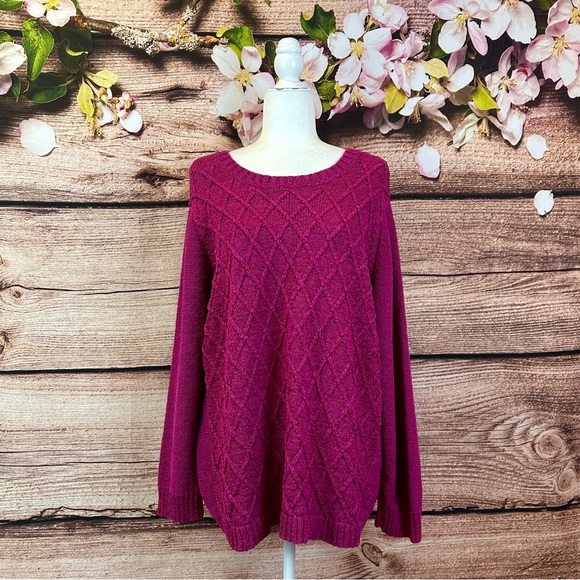 SOLD 🛍️ Jones New York Women’s Cotton Raspberry Cable Knit Sweater Plus 3X - Picture 1 of 9